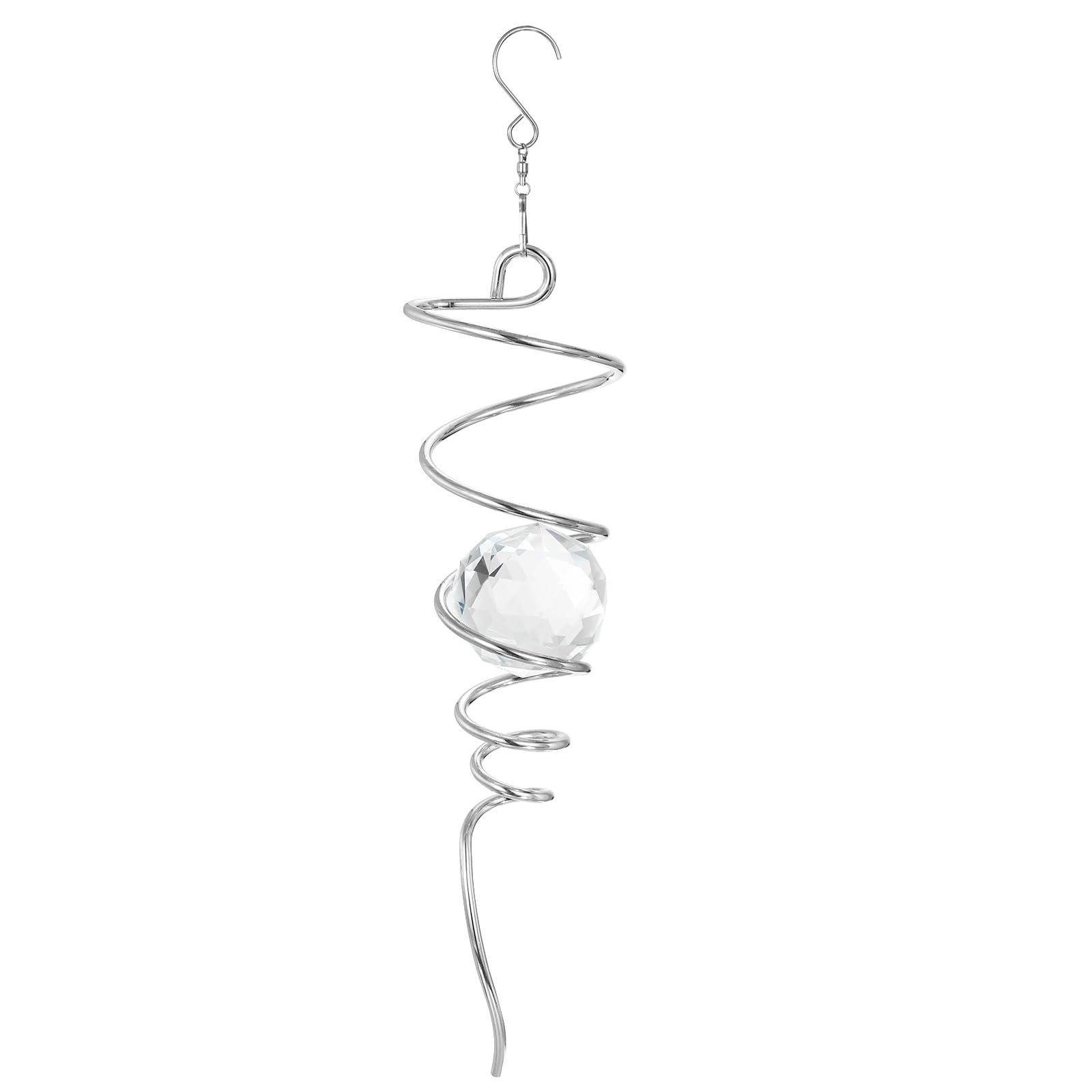 PATIKIL 13" Gazing Ball Spiral Tail, Decorative Wind Spinners 2" Crystal Glass Ball, Unique Gift Hanging Decor for Indoor Outdoor Garden Decoration, White