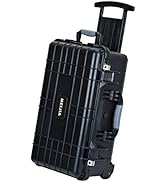 MEIJIA All Weather Portable Waterproof Hard Compact Camera Case with Retractable Pull Handle and ...