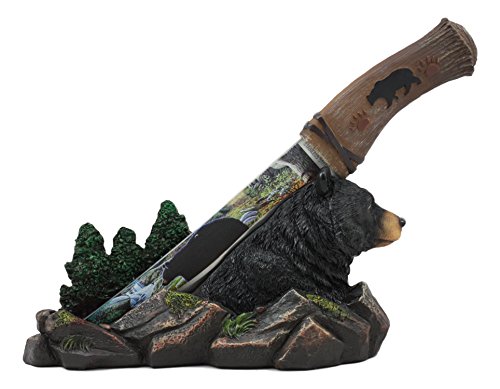 Ebros Black Bear in Mountain Forest Landscape Large Letter Opener Holder Statue with Stainless Steel Dagger Figurine…