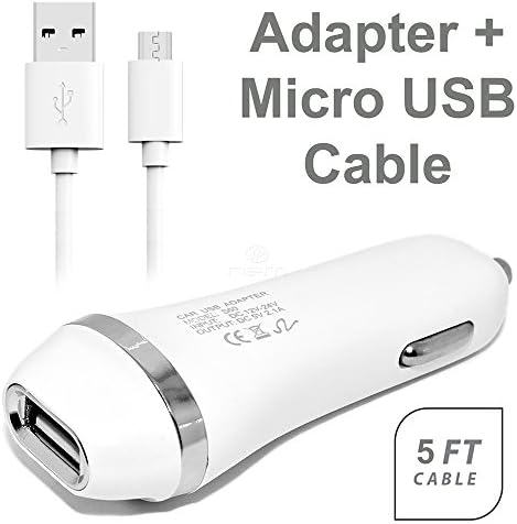 For Lenovo A6000 White Accessory Kit Rapid 2.1 A Car Charger Adapter &amp; 5 Feet Fast Micro USB Data Sync and Charging Cable