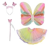 Spooktacular Costume Fairy Wings Set with Tutu, Wand, Headband - Rainbow