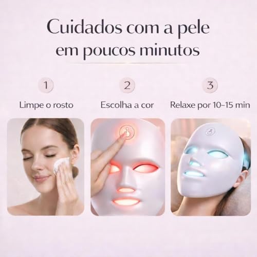 Máscara LED Facial 7 Cores 90 LEDs Sem Fio USB Recarregável Premium | Sem Fio, USB Recarregável, Premium