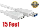 iMBAPrice® White 15 feet Long Superspeed 5Gbps USB 3.0 A to Micro B Charger/Data/Sync Cable for Samsung Galaxy Note 3 N9000 N9002 N9005 Note III