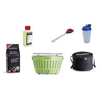  Lotusgrill Lotusgrill grün klein Edelstahl Stahl Kunststoff Camping Balkon Picknick ✔ rund ✔ tragbar rauchfrei ✔ Grillen mit Holzkohle ✔ für den Tisch 