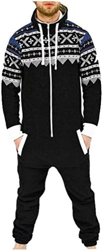 Okcolorfal Men's Hooded Jacket Body Suit Jumpsuit Printed one - piece dress cartoon pajamas (XXL, Black)