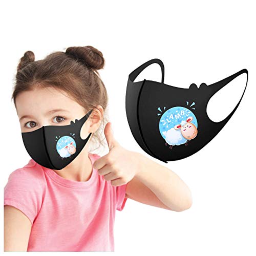 ummboom Reusable and Breathable, Cute Cartoon Face Bandanas with Floral Printing, Anti-Haze Dust, for Kids (5pc A)