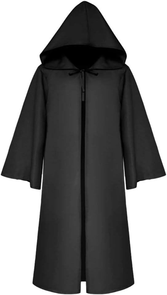 Halloween Cloak Death Wizard Cape Hooded Phantom Grim Reaper Robe Warrior Black Cool Cosplay Clothing Devil Godfather Theme Party Length Cape Fancy Dress Musical Prince Renaissance Hooded Coat Adults