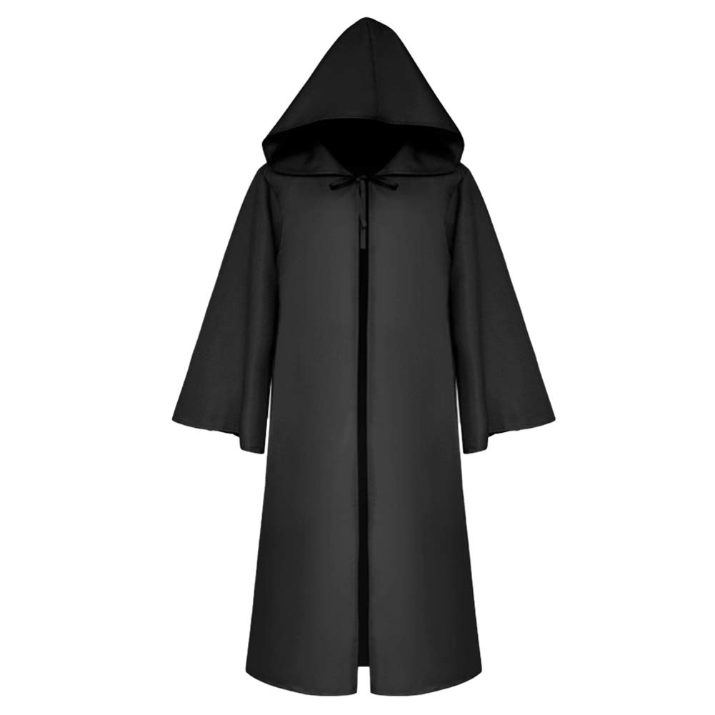Halloween Cloak Death Wizard Cape Hooded Phantom Grim Reaper Robe Warrior Black Cool Cosplay Clothing Devil Godfather Theme Party Length Cape Fancy Dress Musical Prince Renaissance Hooded Coat for Kid