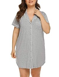 Camisa de dormir de manga corta para dama con botones y botones, para novio, camisa de noche (16 W-24 W)
