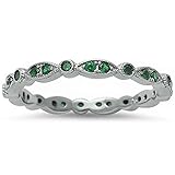 Simulated Green Emerald Stackable Eternity Band .925 Sterling Silver Band Ring Sizes 9