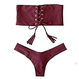 PiePieBuy Women Sexy Tube Top Lace Up Push Up Tie Side Pantie Triangle Brazilian Thong Bikini Two Piece Bathing Suit