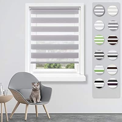 Sbartar Double Store Enrouleur Jour Nuit Gris 55 X 150 Cm Facile à Fixer Sans Perçage Ni Forage Avec Clips