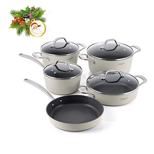Fleischer & Wolf Nonstick Cookware sets 9Pieces,White Aluminum Pots