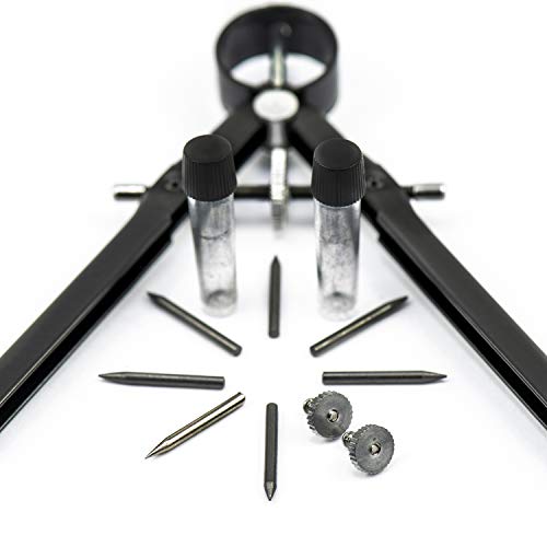 Offizeus Professional Compass for Geometry with Extra Lead Refills - Makes 10 Inch Circle - Math Compass, Drawing Compass - Metal Precision Bow Compass with Lock - for Drafting, School, Woodworking
