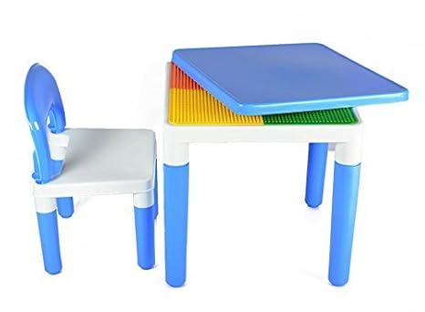 Toyboy Kid S Bajaj 2 In 1 Plastic Building Blocks Study Or Play Table With 2 Chairs Blue