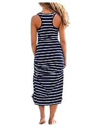ZANZEA Vestido largo de algodón a rayas sexy sin mangas estilo casual elegante para fiesta en la playa para mujer