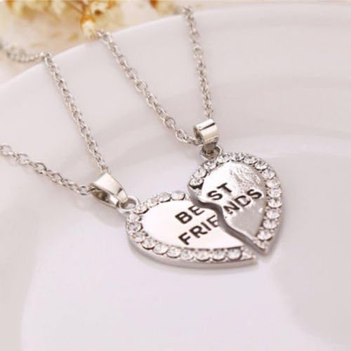 wanmanee Best Friend Heart Silver Gold Tone 2 Pendants Necklace BFF Friendship Fashion Color Silver