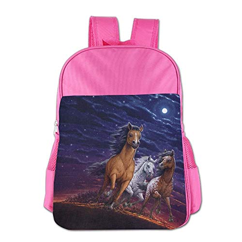 CNJELLAW Lightweight Student Mini Backpack Horses Of The Dawn Printing Child Shoulder School Bags Cute Travel Daypack Pink