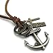 KONOV Vintage Style Anchor Cross Pendant Adjustable Brown Leather Cord Mens Necklace Chain