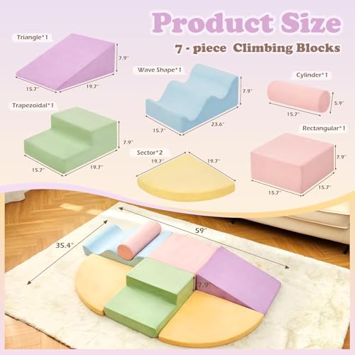 Climbing Toys for Toddlers, Toddler Climbing Toys Indoor, 7-Piece Soft Foam Climb Blocks Set, Toddler Playtime Corner Climber Indoor Foam Play Gym for Crawling and Sliding