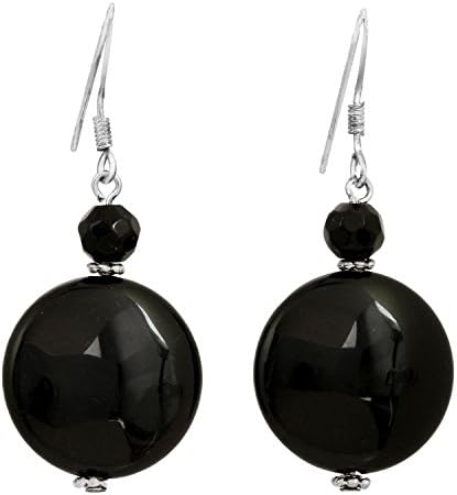 Slivertone Ball Shape and Coin Shaped Onyxe Drop Earrings