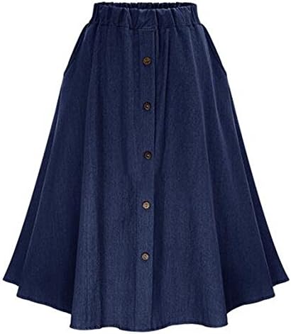 LISASTOR Women's High Waist Slim Front Skirt Pleated Demin Skirts (Dark Blue)