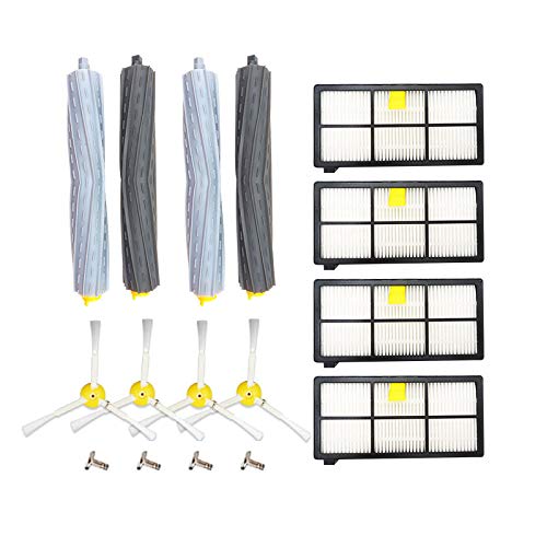 DingGreat Replacement Kit Accessories for iRobot Roomba 800 900 series, Replacement Parts include 4 Side Brushes,4 Filters, 4 Soft Rubber Extractor Rollers