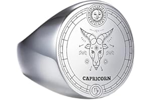 PAMTIER Unisex Stainless Steel Dome Solid Plain 12 Constellation Horoscope Zodiac Signet Ring