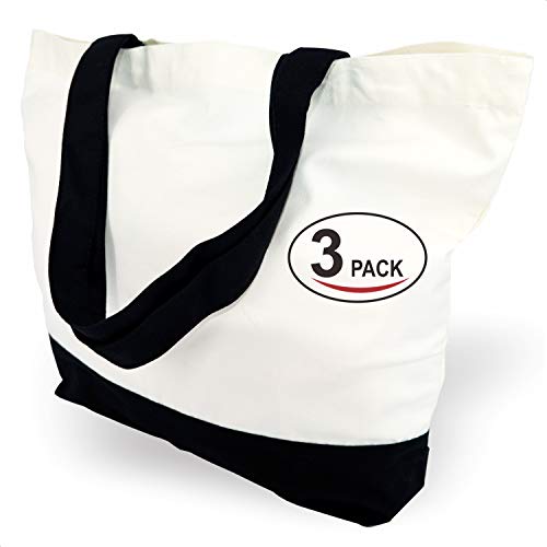 TOPDesign 3Pack Super Strong Large 12oz Cotton Canvas Tote Bag