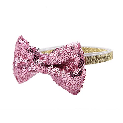 Dogs Hat, Fashionable Christmas Birthday Party Pet Dogs Cats Shiny Flower Crown Hat Bow Tie Set(Pink)