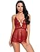 Avidlove Women Deep V Halter Lingerie Lace Babydoll Mesh Chemise Sleepwear Dark Red S