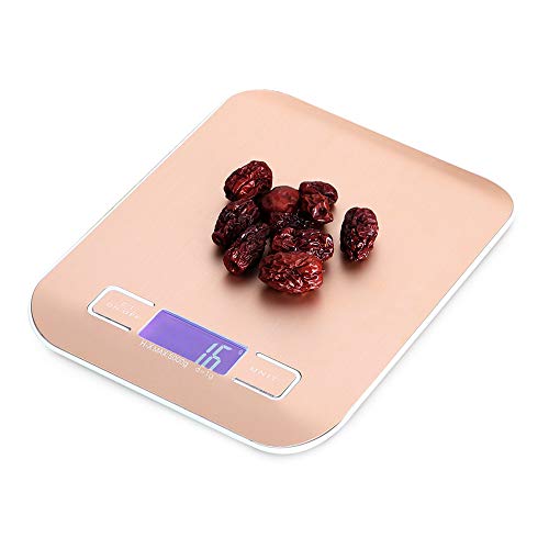 Pocket Jewelry Scale, YiMiky 5kg/1g Digital Kitchen Scale LCD Display Electronic Weight Scales Precise Cooking Baking Scale Stainless Steel Food Cooking Measure Tools (Rose Gold)