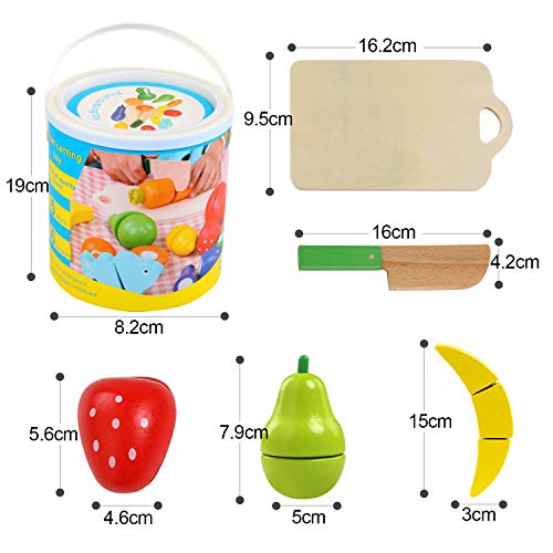 BelleStyle Holz Schneiden Obst und Gemüse Spielzeug Im Eimer,13 Stück Kinder Küchenspielzeug,Küche Spielzeug Rollenspiel… – Bild 6