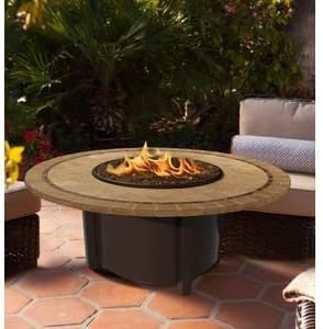 California Outdoor Concepts 5010-BR-PG1-CAP-48 Carmel Chat Height Fire Pit-Brown-Diamond White Glass-Capistrano Mosaic 48 in. Tile Top