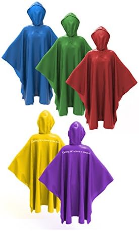 Disposable Rain Ponchos for Adults, Emergency Raincoat Ponchos With Drawstring Hood, Assorted Colors 5-Pack