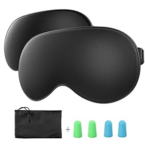 Sleep Mask, 2-Pack Eye Mask, TechRise Skin-Friendly Pure Natural Silk Fabric and Pure Cotton Filled Sleeping Mask with Ear Plug and Adjustable Comfortable Strap