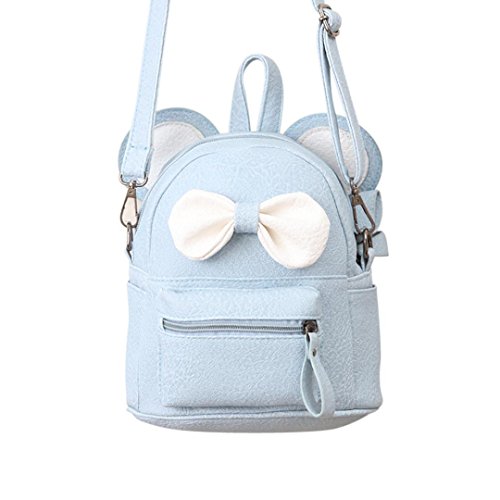 Pocciol Lovely Bags, Fashion Womens Girl Leather Bow Tie School Bag Backpack Satchel Softback Shoulder Bag (Light blue) - Thumbnail 3