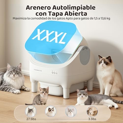 Arenero Gatos Autolimpiable con Diseño Abierto y Gran Capacidad, Arenero Gato con App, Limpieza Rápida y Fácil de Palear, Ideal para Hogares con Varios Gatos