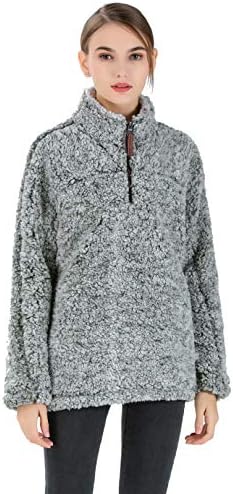 Gyryp Fleece Sherpa Pullover Hoodie Women 1/4 Zip Pullover Frosty Pile Tipped Stadium Sweater