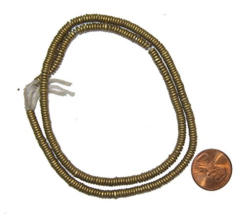 Kenya Brass Heishi Beads - Full Strand of 3mm African Metal Disk Spacers - The Bead Chest