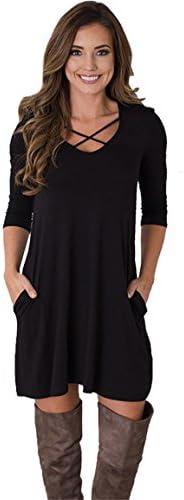 HN Sexy Women Casual Long Sleeve Cocktail Party Club Beach Mini Short Dress (XL, Black)