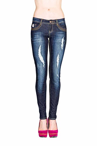 VIRGIN ONLY Women's Embellished Skinny Jeans (Dark Blue, 7) - Thumbnail 4