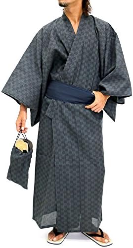 Ponto Men's Yukata Set Kimono with Obi and Setta Spa Robe Japanese (Medium, A)
