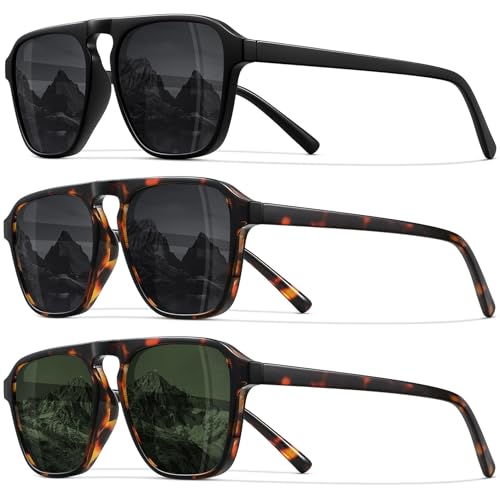 STORYCOAST Polarized Retro Aviator Sunglasses for Men Women Classic Driving Running Sports Square Aviators Sun Glasses 3Pack-Black+Tortoise/Gray+Tortoise/Dark Green at Amazon