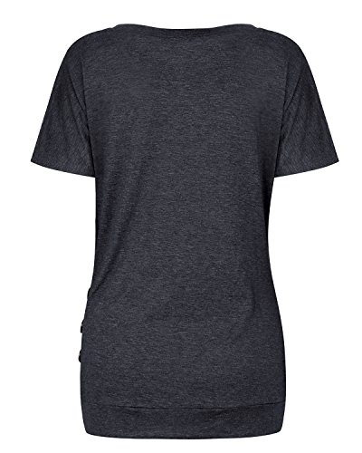 Aliex Women's Casual Tunic Top Short Sleeve Blouse T-Shirt Button Decor Black XL - Thumbnail 4