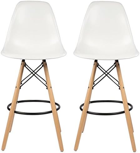 PoliVaz Mid-Century Modern Retro 26 In. Counter Stool, Set of 2 White