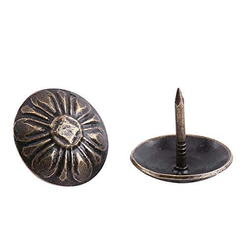 HEEPDD Vintage Upholstery Nails, 100Pcs Antique Bronze Tacks, Decorative Furniture Tacks for Sofa Door Decoration, 16x15mm Tacks for Upholstery and Photo Fixing