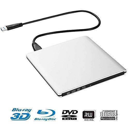 External Blu Ray DVD Drive 3D, Portable USB 3.0 Blu Ray Player DVD-rw Burner Reader Disk for Mac OS, Windows 7/8/10,Linxus, Laptop (Silver)