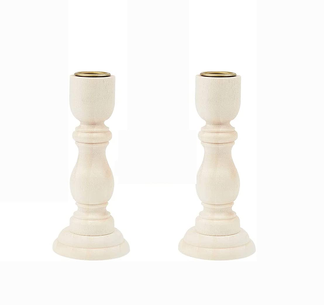 Shiwaki 12.5x6x2cm Wooden Candlesticks Holder Antique Candle Holder Handicraft Vintage Brown Candle Stick for Dining Table Church Ornaments - Natural Wood Style