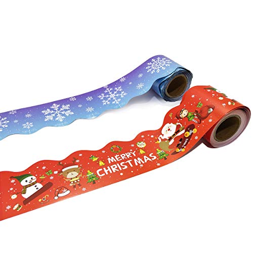 Christmas Bulletin Board Borders, Yoklili 2-Rolls Snowflakes Santa Claus Reindeer Elf Snowman Theme Scalloped Border Trim for Classroom Chalkboard Whiteboard Home Decoration, 72 ft - Thumbnail 7